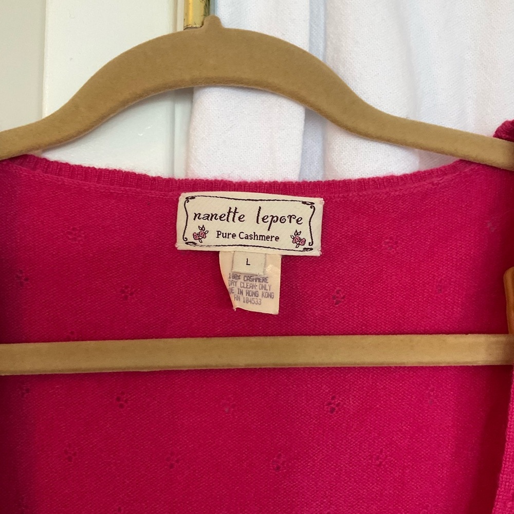 Nanette Lepore Hot Pink Cashmere Pointelle Sweater Tank Vest Top Large - Picture 5 of 6